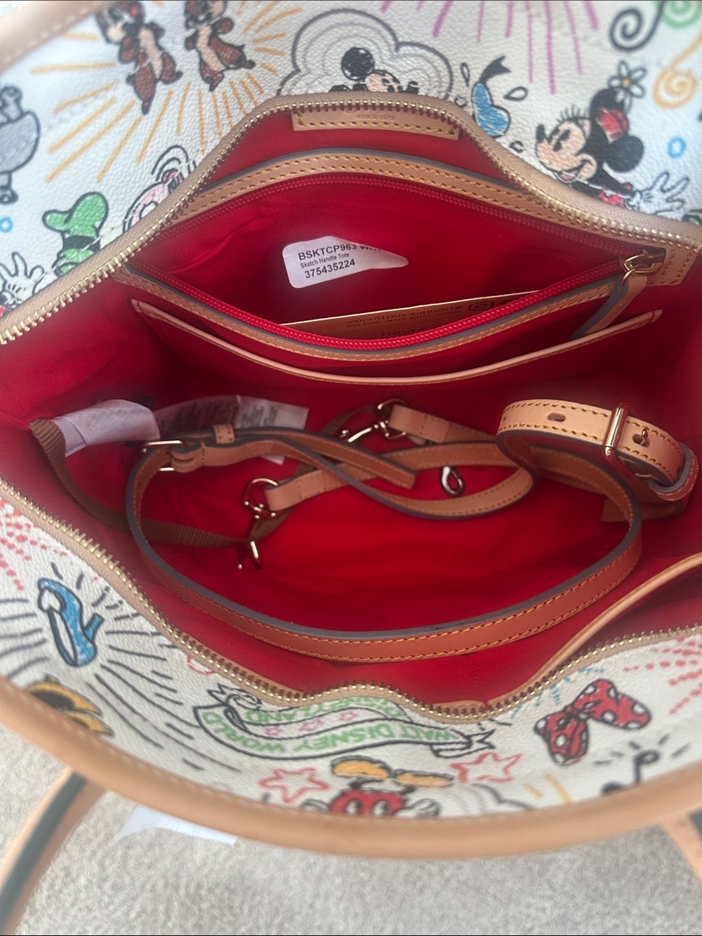 DisneyDooney & Bourke White Disney Sketch Tote with Multicolor wristlet Wallet. - Picture 6 of 11